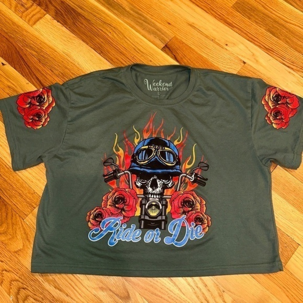 Weekend Warrior Ride or Die Skeleton‎ half top T-Shirt Size L